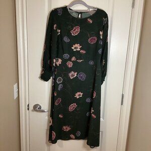 Dorothy Perkins Women's Dark Green Floral Long Sleeve Midi Dress Size 6